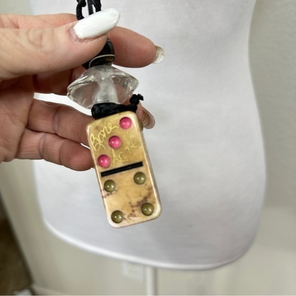 Upcycled Asian Japanese Domino Black Gold Artisan Resin Beaded Necklace